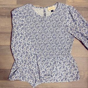 smocked blue floral top